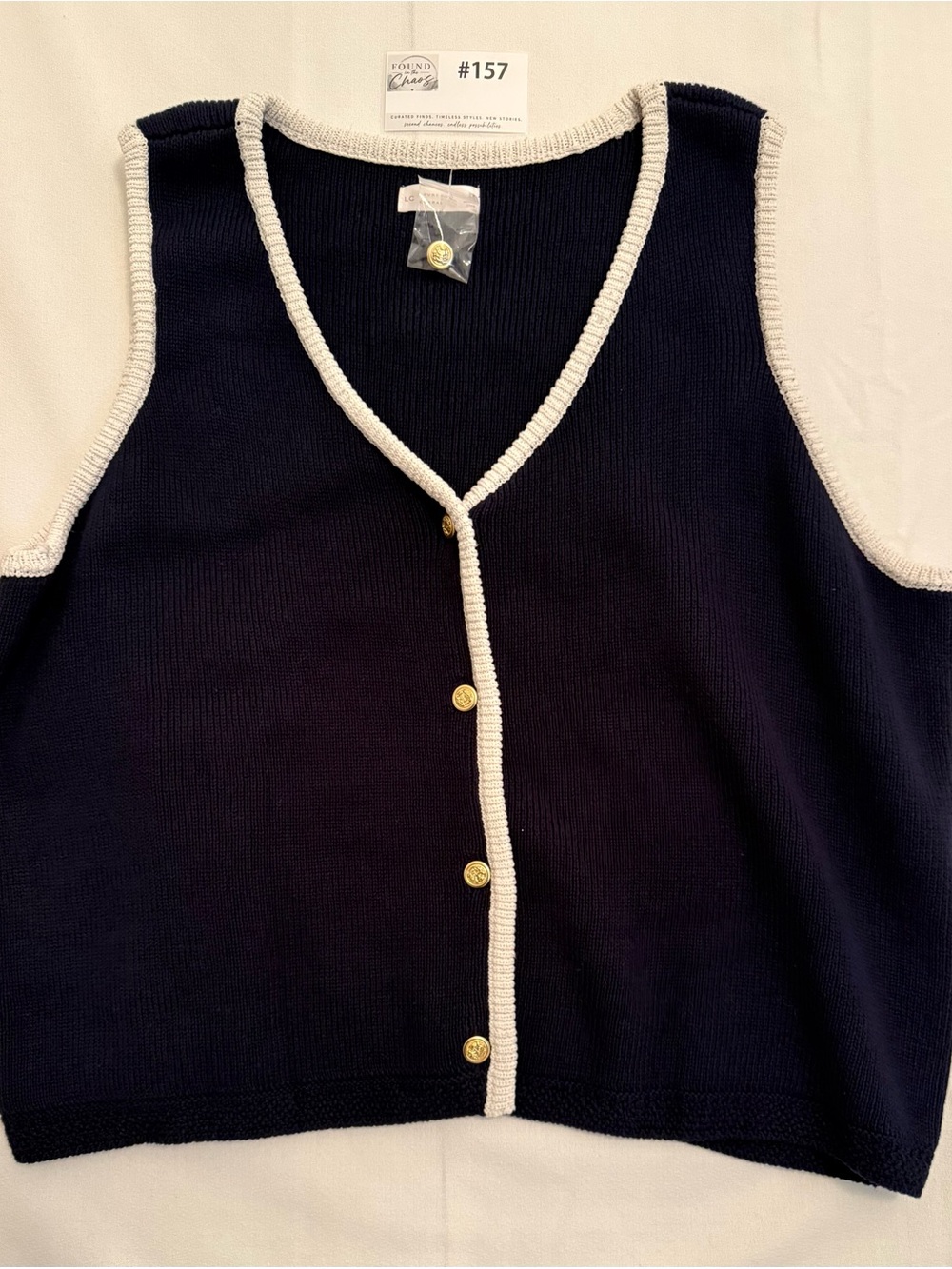 LC Lauren Conrad Classic Navy Sleeveless Knit Cardigan with Contrast Trim 3X
